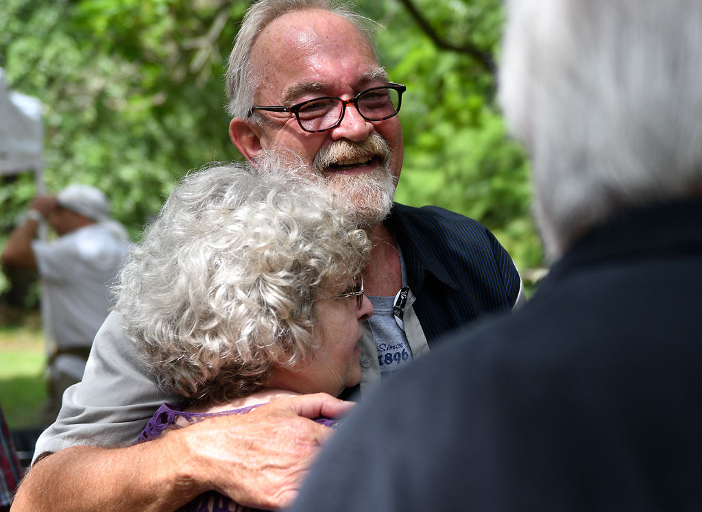 Rhyno Penny greets attendees of the remembrance ceremony for Dyno Penny